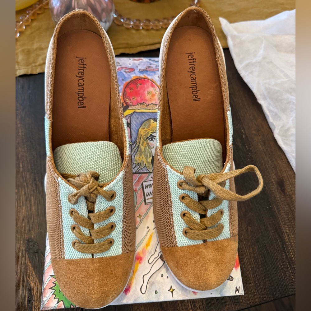 Jeffrey Campbell Blue and Tan Heels with Unique Design - Picture 2 of 5